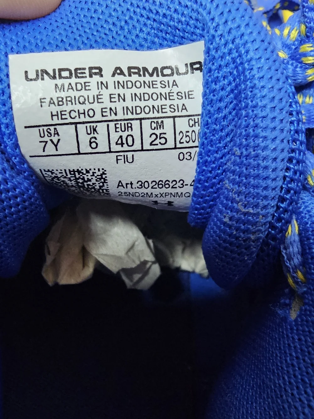 Under Armour Kids Blue and Yellow Performance Sneakers